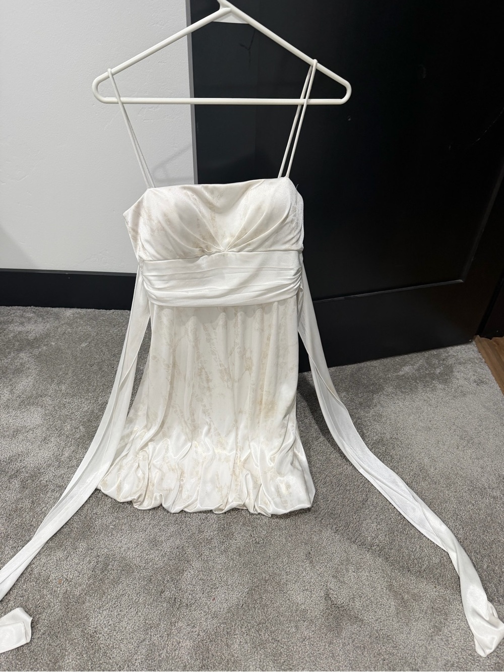 Ivory Satin Mini Dress with Sash